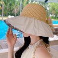 thumbnail image 4 of CSChome Sun Hat Ruffle Wide Brim Hat Knitting Empty Dome Bowknot Decor Embossing Process Women Patchwork Color Travel Bucket Hat Fashion, 4 of 7