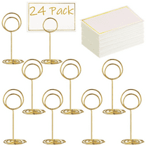 24Pcs Premium Mini Table Number Holders and 24Pcs Place Cards with Gold Foil Border, Place Card Holder, Table Sign Stand, Photo Picture holders for Centerpieces, Wedding, Party, Birthday