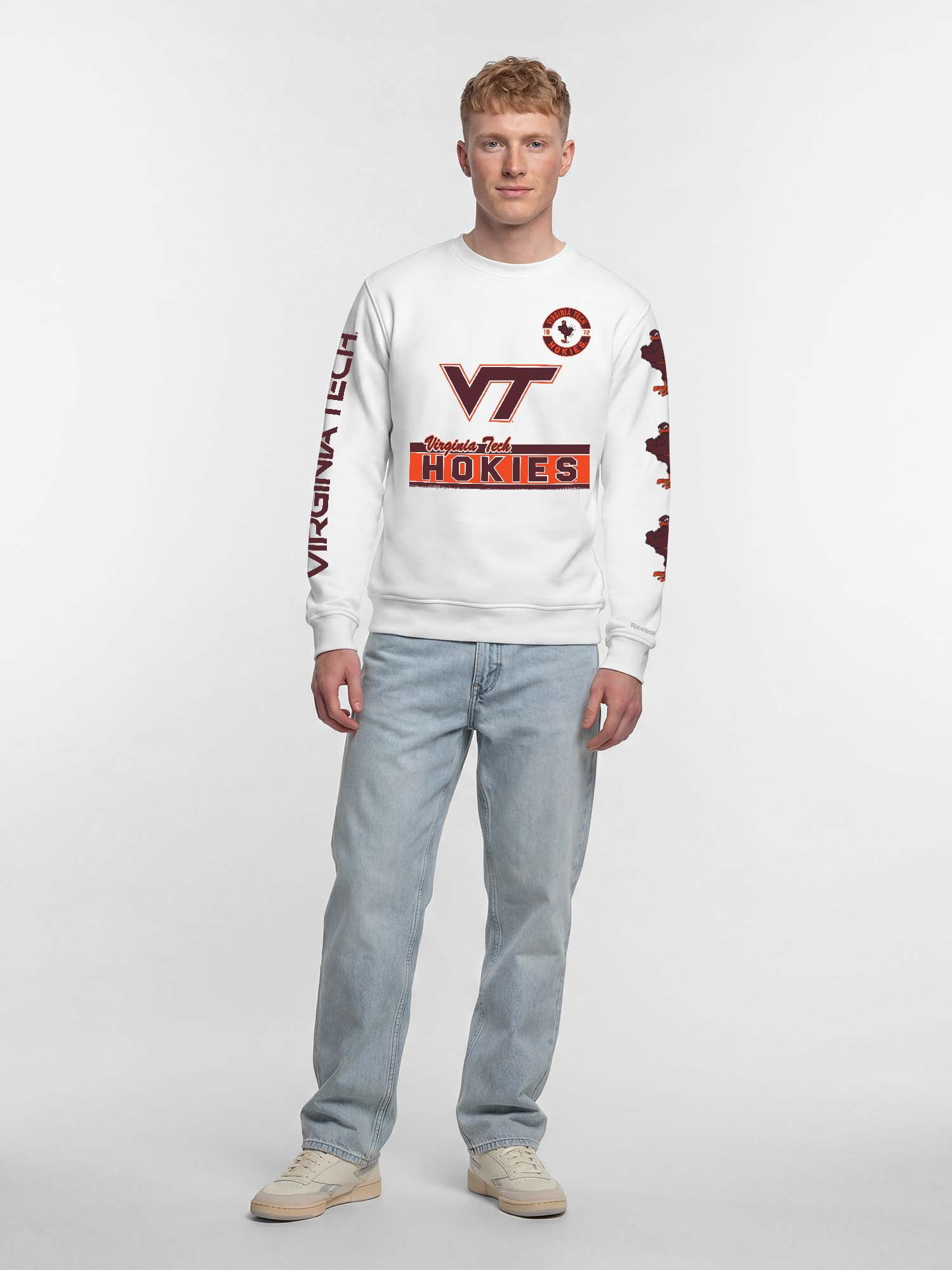 Virginia Tech Hokies Reebok Mens White Crew Sweatshirt