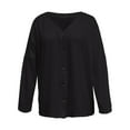 thumbnail image 4 of QSAWXQZ Women's Knit Shirt Long Sleeve V-Neck Button Front Cardigan Casual Top for Spring Black 4XL, 4 of 4