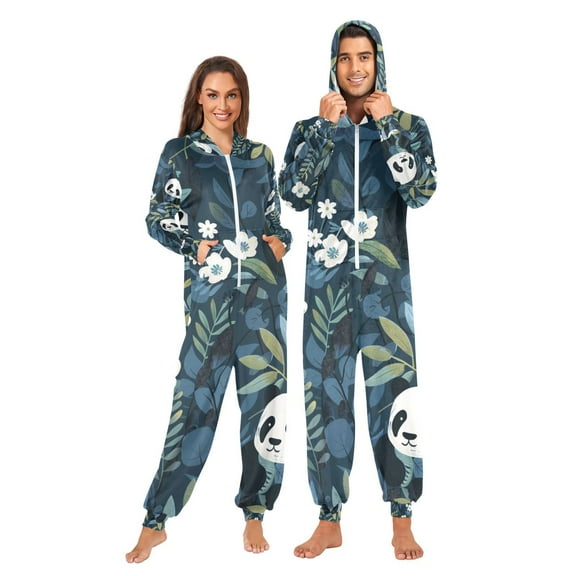 Panda Leaves Bear Adult Unisex Onesie Pajamas Slim Fit One Piece Suit Pjs Sleepwear Pajama Jumpsuit