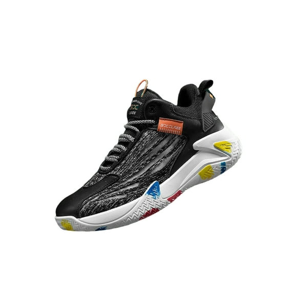 UKAP Mens Breathable Mid Top Basketball Shoes Outdoor Slip Resistant Round Toe Sport Shoe Black 6