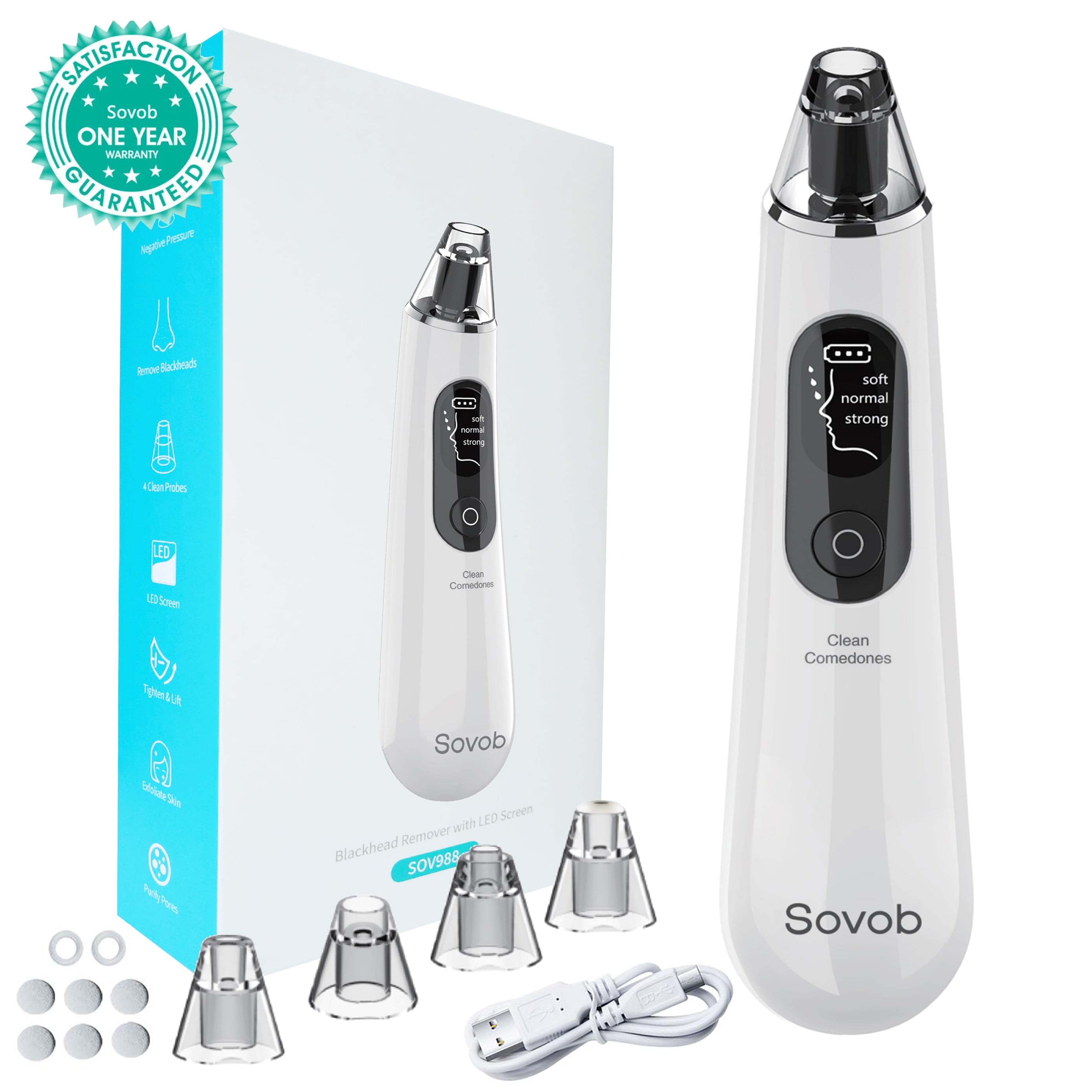 Sovob Blackhead Remover Pore Vacuum Cleaner -Upgraded Strong Suction USB Rechargeable Electric Blackheads Removal Tool Pore Cleaner Comedone Acne Extractor with Large LED Screen Unisex