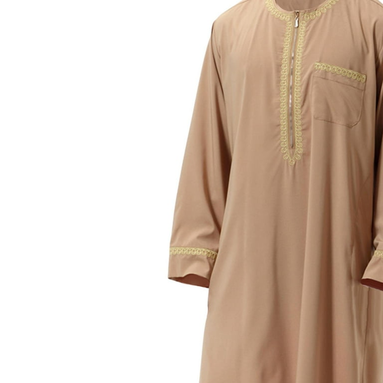 Long Gown Middle East Kaftan Casual Shirt Dress Robes Crew Neck