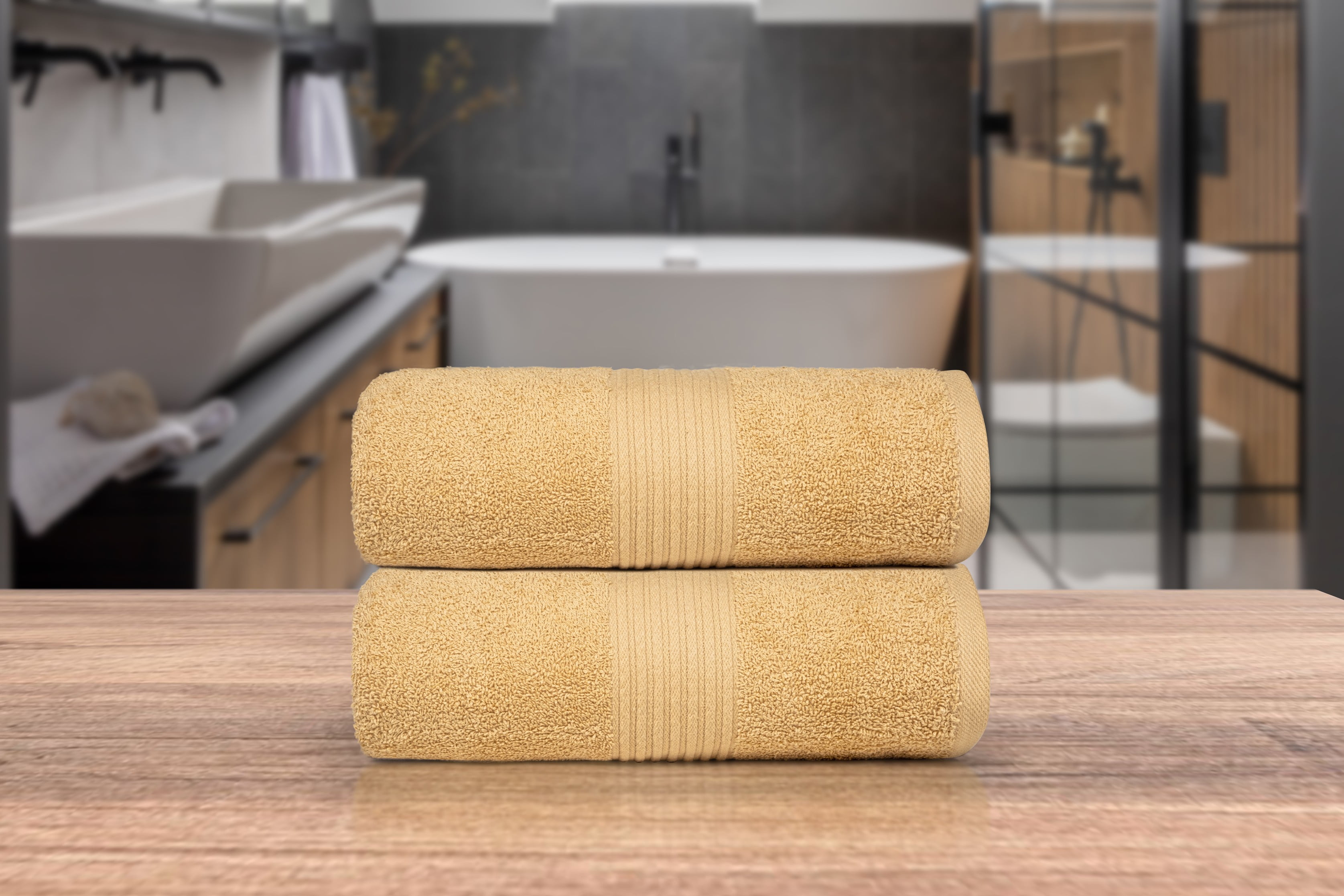 Dewall Maisons Beige 2-Piece Cotton Bath Sheet Set - Extra Large 35" x 70" Towels - Ultra-Soft, Quick-Drying Luxury For Everyday Indulgence – For Body, Face, Hands – Highly Absorbent