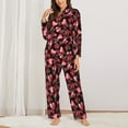 thumbnail image 2 of KLL Ladybugs and Red Hearts Print Women's Long Sleeve Pajamas with Pants Sleepwear Loungewear 2 Set-Large, 2 of 7