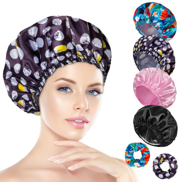Set de gorros de ducha Happtiger para mujer con 2 coleteros de satén