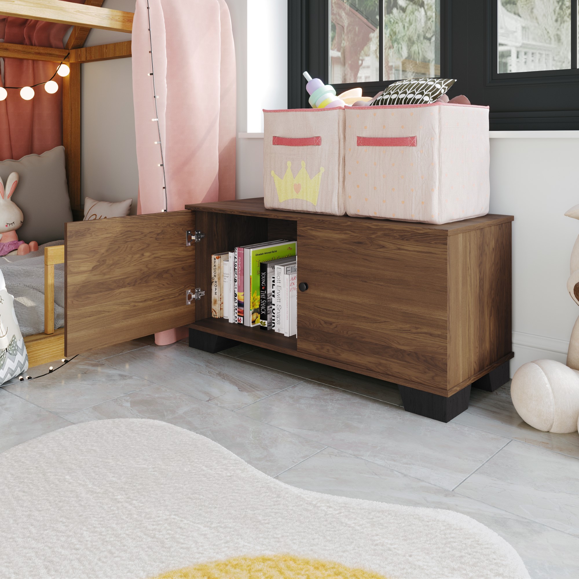 Home Design Smyrna Storage Cabinet Bench with Spacious Hidden Compartment, Sturdy Construction, Multi-Purpose Design for Entryway, Bedroom, or Living Room, Brown