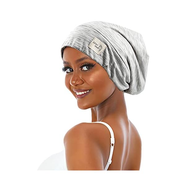 wonima11 Satin Lined Bonnet for Women Hair Cover Bonnet Adjustable Night Sleeping Cap Slouchy Beanie for Long Curly Hair,Braids,Dreadlocks(Light Gray)