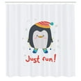thumbnail image 2 of Ambesonne Penguin Shower Curtain, Skiing Animal Drawing Art, 69"Wx84"L, Dark Grey Apricot, 2 of 4