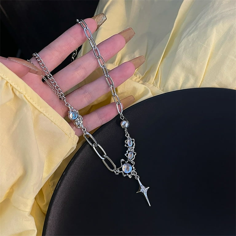 SIEYIO Y2K Crystal Cross Star Pendant Necklace Women Fashion