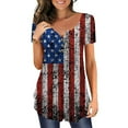 thumbnail image 2 of Ecqkame American Flag Shirt Tops Womens 4th of July T-Shirts Women's Independence Day Patriotic V-neck Button-down Meat Covered Short Sleeve Tops Dark Blue XXL, 2 of 5