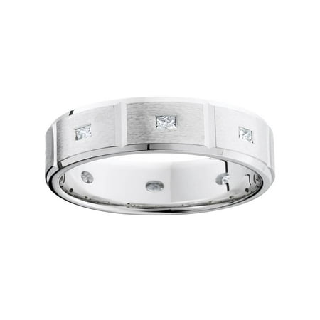 Princess Diamond Man Wedding Ring - Mens Princess Cut Diamond White Gold Wedding Ring Band