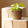 thumbnail image 5 of 3X Straw Weaving Flower Plant Pot Wicker Basket Rattan Flowerpot Storage Basket Handmade Woven Planter Basket M, 5 of 6