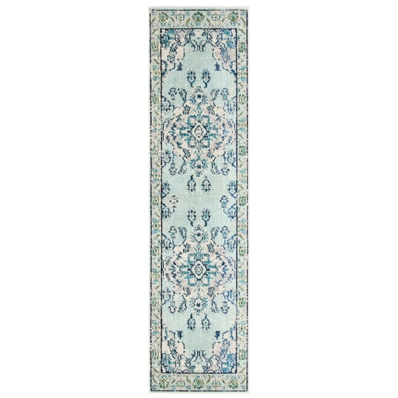 SAFAVIEH Monaco Toria Traditional Runner Rug, Light Blue/Ivory, 2'2" X 8'