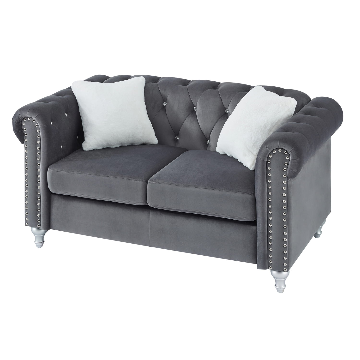Glory Furniture Raisa Velvet Loveseat in Gray