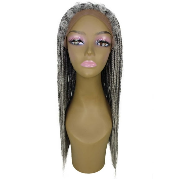 LUXLUXE Layla Straight 27.5 Inch Long 4X4 Hand-Tied Lace Braid Wig, Heat Resistant Fiber,Grey