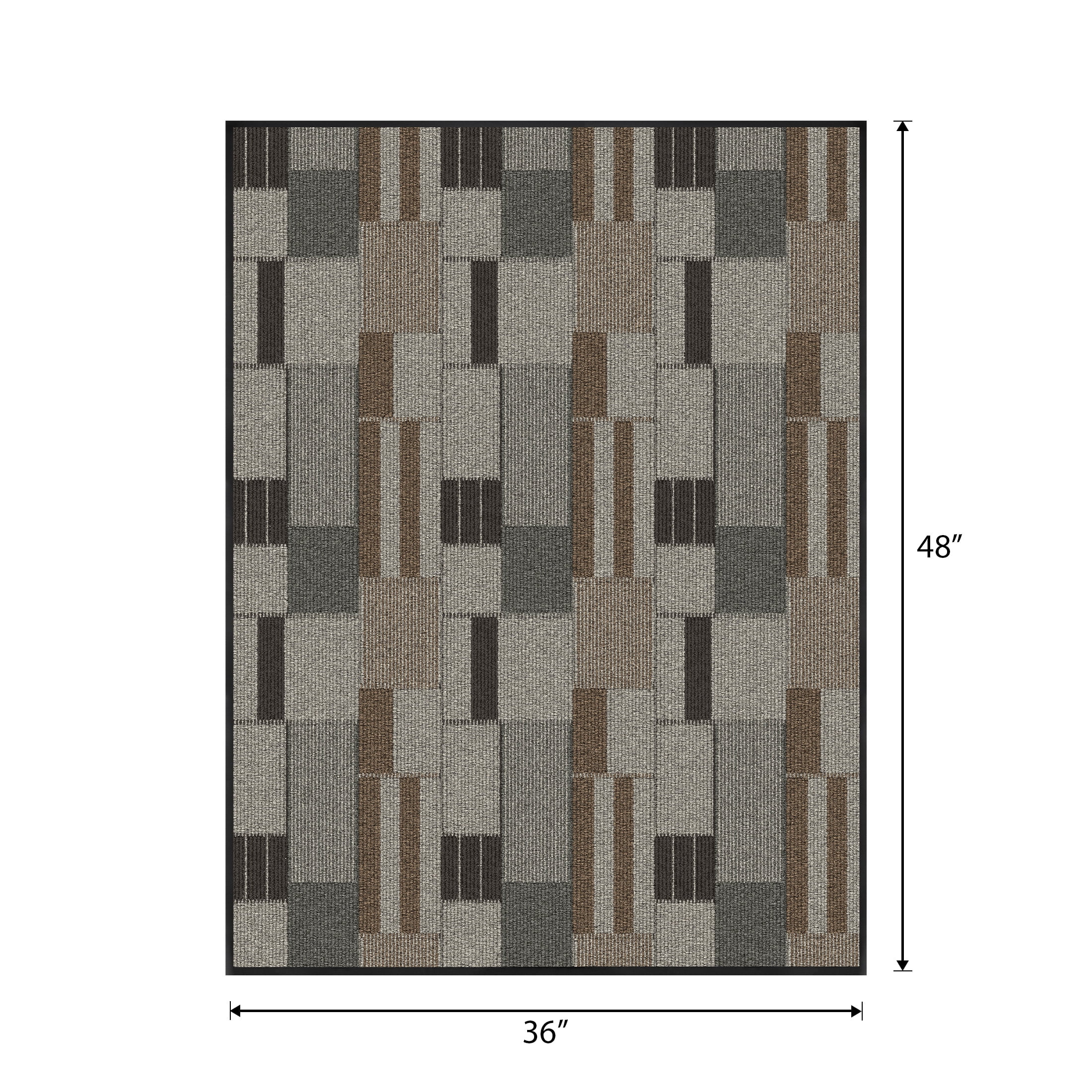 Mainstays tapis utilitaire intérieur/extérieur moderne à blocs géométriques taupe, gris et brun, 3' x 4', endos en vinyle, facile d’entretien