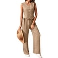 thumbnail image 3 of Women'S 2 Piece Outfits Linen Vest Waistcoat Dressy Casual Sets Wide Leg Pants Suits Khaki S, 3 of 8