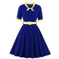 thumbnail image 1 of Soldes d'Été Iumwxz Robes à Col à Revers Manches Courtes pour Femmes Tunique Rétro à Fermeture Éclair Robe à Grand Ourlet avec Ceinture Robe Graphique à Blocs de Couleur Robe d'Invitée de Mariage Robes Amples et Fluides, 1 of 3