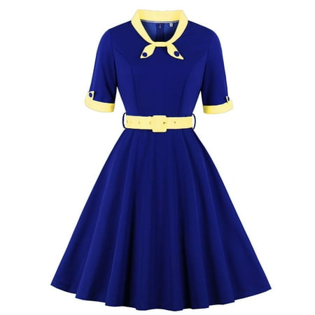 Usdian Graduation Dress Crew Neck Short Sleeve Casual Dresses Boho Dresses Slim Fit Beach Dresses for Women Comfy Solid for Outdoor Yellow XXL Clearance Sales Today Deals Prime