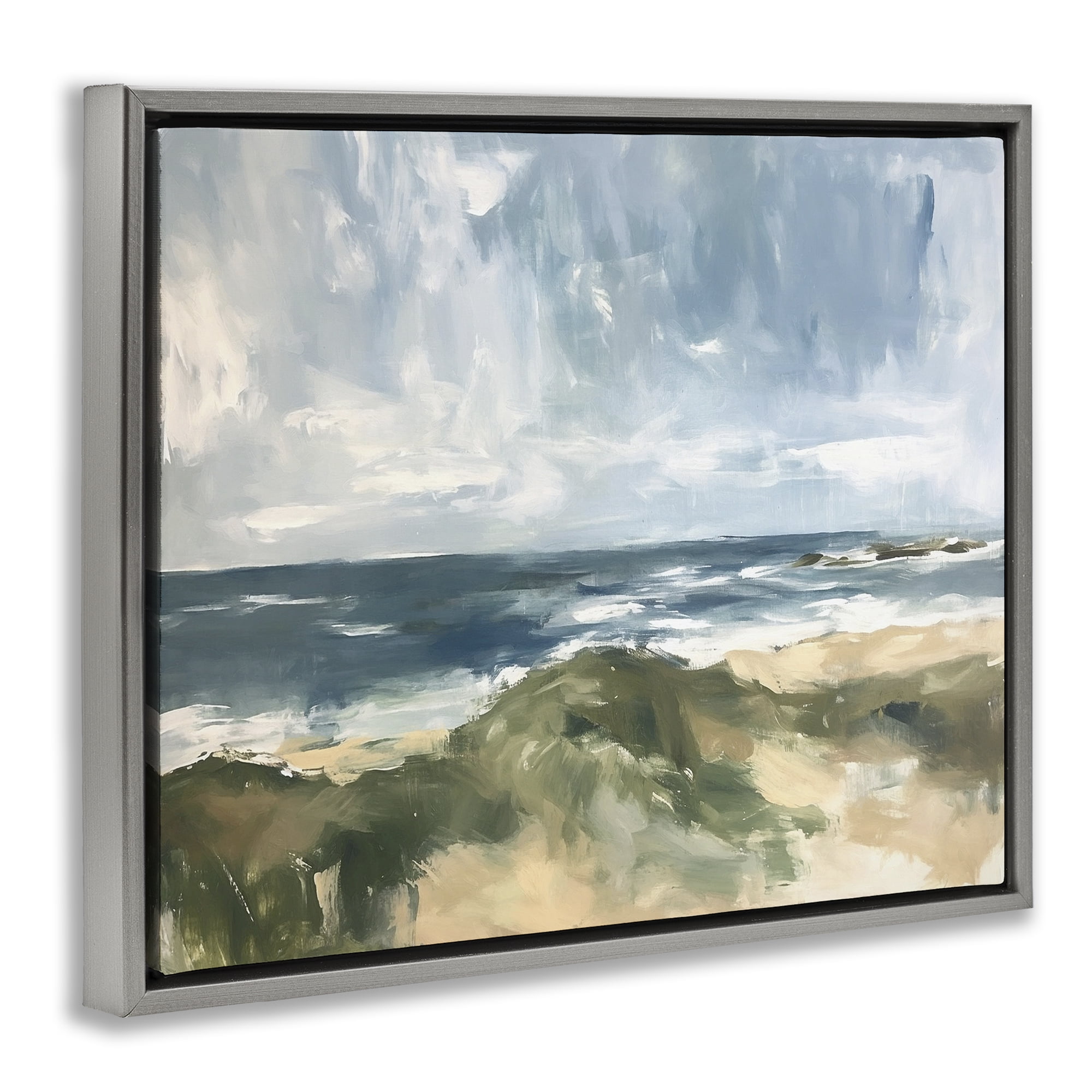 Stupell Industries Coastal Wilderness Scenery Coastal Painting Gray Floater Framed Canvas Art Print Wall Art, 31 x 25