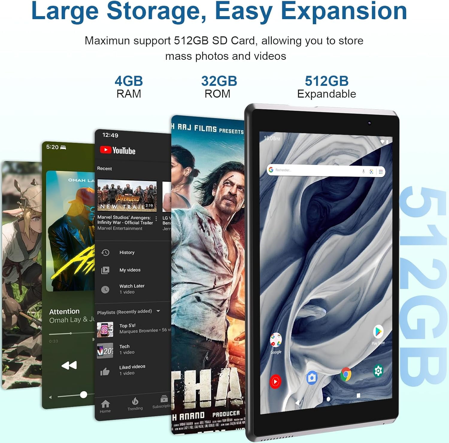 Tablet Android 14 Tablets, 8 inch Tablet 4GB RAM, 32GB ROM Support 512GB Expand Computer Tablet PC, Quad-Core Processor, IPS Touch Screen, 2+5MP Dual Camera, 4300mah Battery, Wifi Tableta
