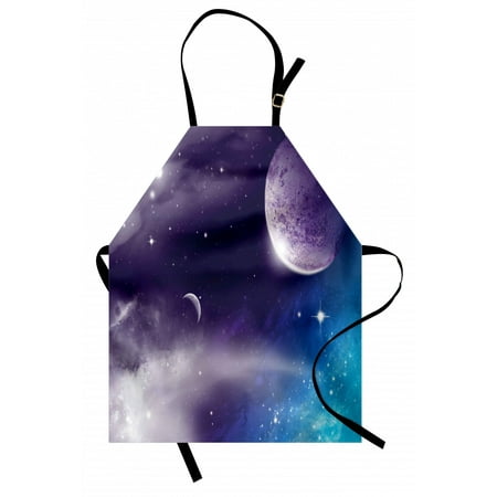 

Space Apron Universe with Planet and Crescent Moon on Starry Night Sky Science Fiction Design Unisex Kitchen Bib Apron with Adjustable Neck for Cooking Baking Gardening Blue Purple by Ambesonne