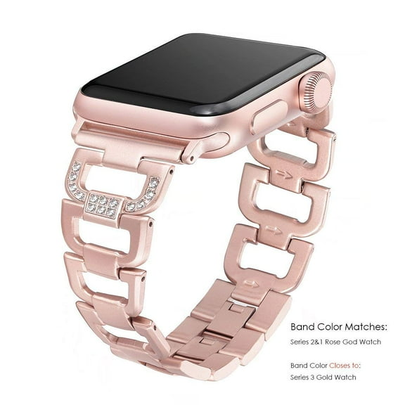 Bling Bands for Apple Watch Band 42/44/45mm Stainless Steel Metal Wristband Strap for Series SE/8/7/5/4/3/2/1/Nike - Rose Gold