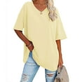 thumbnail image 3 of Otntypg Womens Oversized Tshirts Trendy Solid Color Summer V Neck Tee Shirts Half Sleeve Loose Fit T Shirt Cotton Tunic Tops Khaki S, 3 of 7