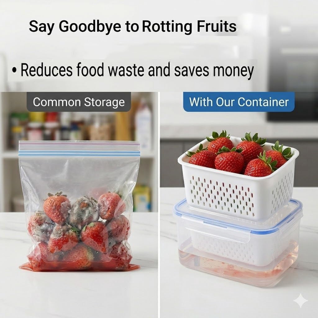 Fruit Vegetable Storage Containers for Fridge, 4 in 1 Food Storage Containers with Lids, Stackable Fruit Storag𝐞 Container𝐬, for Vegetables & Frui𝐭 Organization (B,3PC)