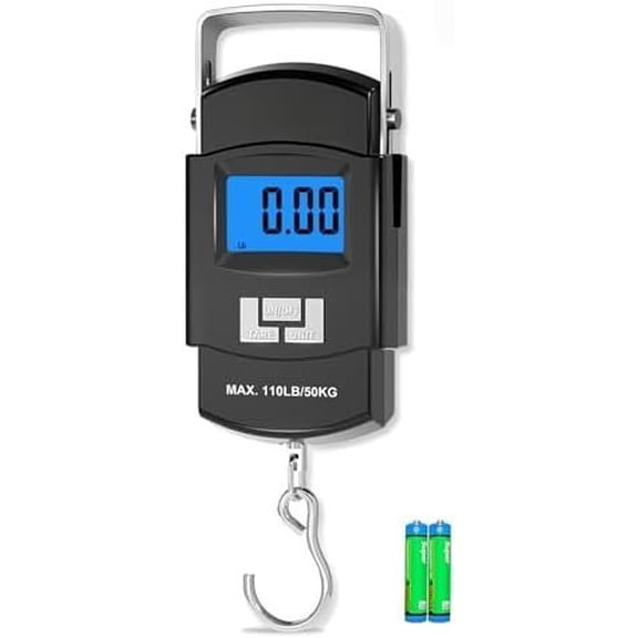 Fish Scale 110lb/50kg Digital Fishing Scale with Backlit LCD, Portable Handle, Stainless Steel Hook & 2 AAA - Reliable Fishing Gear & Fishing Gifts for Men