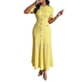 thumbnail image 2 of Women'S Crew Neck Dress Button Down Dresses Long Bodycon Knit Dress Yellow M, 2 of 7