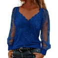 thumbnail image 2 of HongQid Women's Sheer Mesh Long Sleeve Shirts Going Out Tops Dressy V Neck Casual Work Blouse, 2 of 8