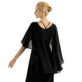 thumbnail image 5 of Fldy Woman Chiffon Cape Wrap Shawl Capelet Poncho Bridesmaid Shrug Cover Up for Wedding Evening Dress Black One Size, 5 of 7