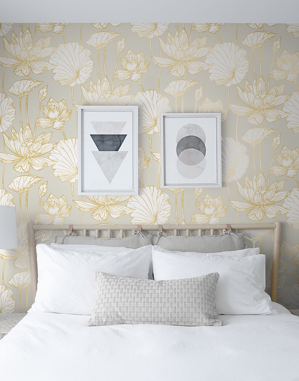 NextWall Metallic Gold & Grey Lotus Floral Peel and Stick Wallpaper - 20.5 in. W x 18 ft. L Roll