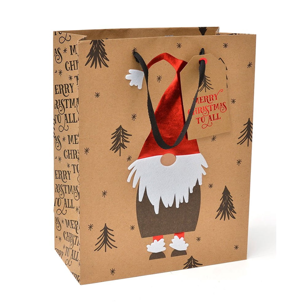 Roobee Winter Gnome Felt & Foil Medium Holiday Gift Bag