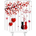 thumbnail image 2 of Valentine''s Day Shower Curtain Red Sweet Heart Cute Cat Kitty Kitten Romantic Love Lover Couple Gifts Creative Modern Fashion Fabric Bathroom Decor Curtain Sets with Hooks, 2 of 3