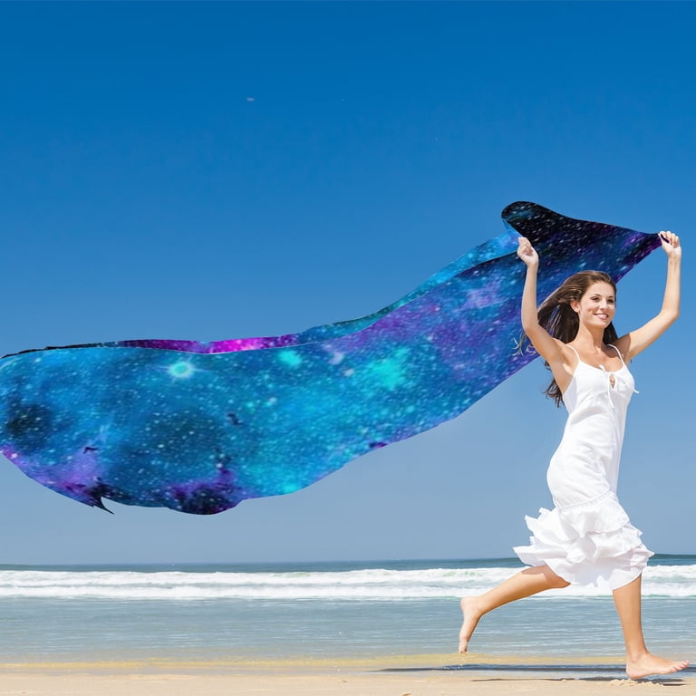 GZHJMY Women Girls Long Silk Scarf, Blue Starry Sky Summer  display picture 1