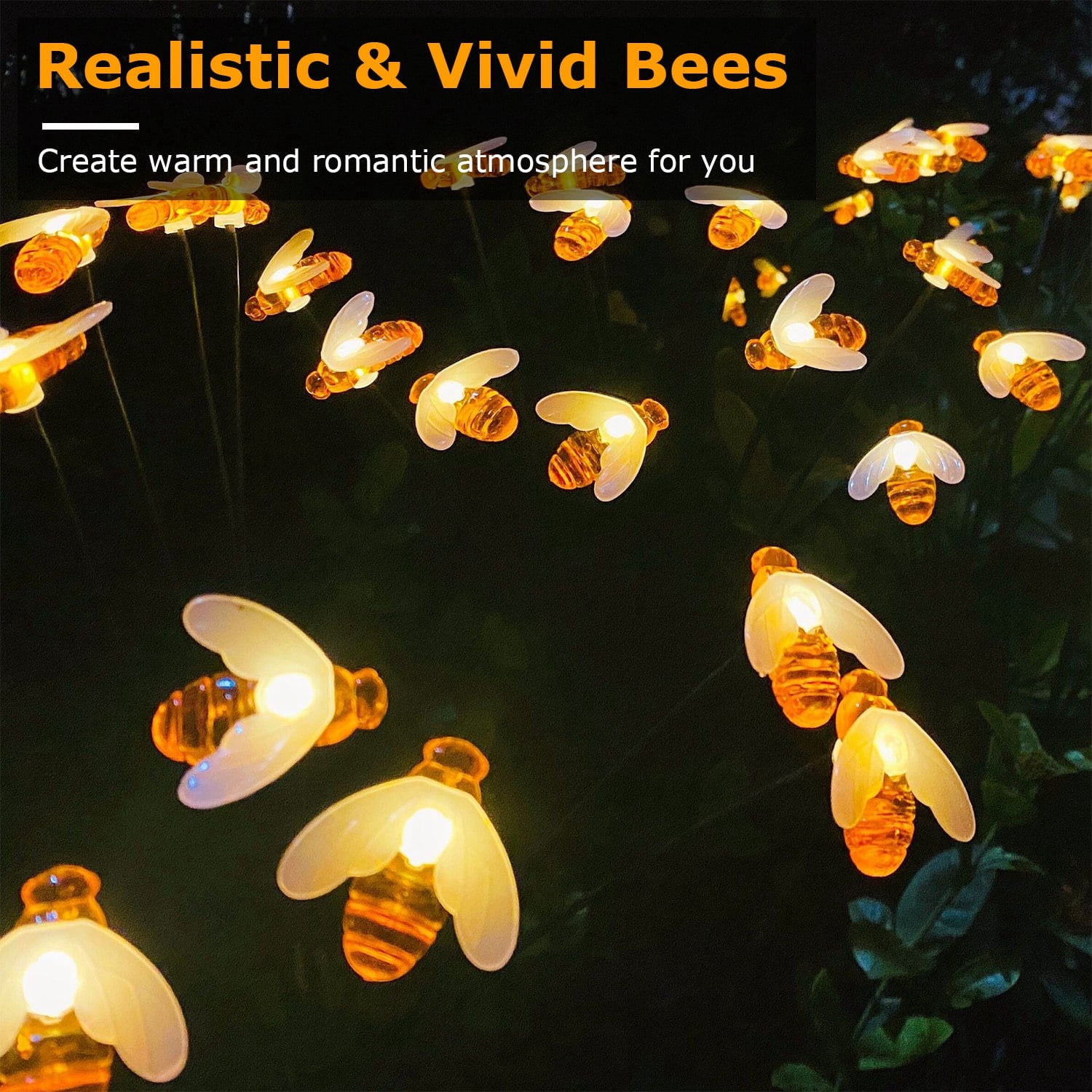 BOPORO Solar LED Bee Garden Stake Lights, 2Pack Outdoor Waterproof Swaying Honeybees Lights Landscape Lights for Pathway Yard Walkway Holiday Decoration