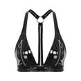 thumbnail image 3 of TiaoBug Women's Glossy Latex Triangle Bra Wet Look Patent Leather Bralette Unlined Wire-free Crop Top Black XXL, 3 of 4
