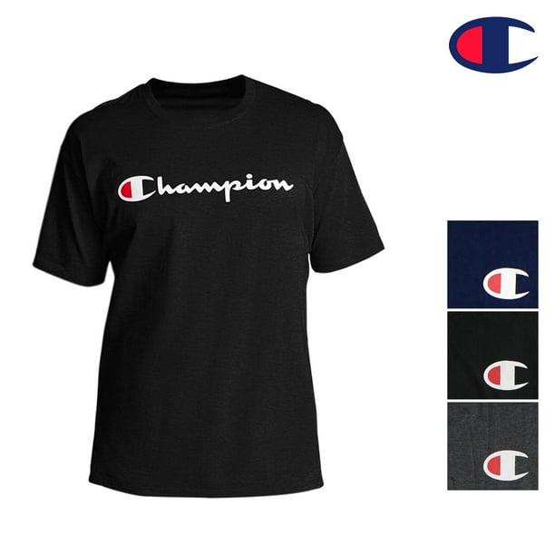 Champion Men s Big Tall Pullover Fleece Hoodie XLT with Men s Big Tall Short Sleeve Script Tee Shirt XLT Bundle Set Black