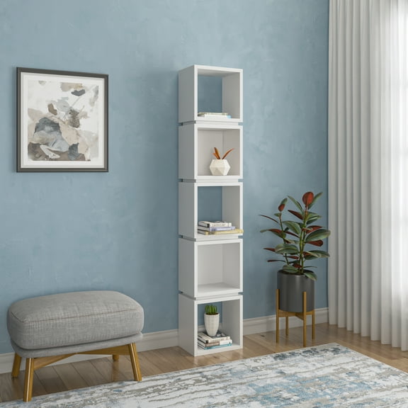 Ada Home Decor 5 Shelf Bookcase Multiple Tier Open Corner Shelf Narrow Book Shelves, White