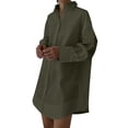 thumbnail image 2 of Endives Women's Oversized Shirt Solid Color V Neck Button Down Shirt Loose Long Sleeve Dressy Shirt Green, 2 of 7