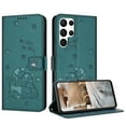 thumbnail image 2 of Flip Case for Samsung Galaxy S23 Ultra PU Leather Wallet Case with RFID Blocking Card Slot & Cash Pocket Magnetic Clasp Stand Function Cover Cat Patterned with Wrist Strap Phone Case,Darkgreen, 2 of 9