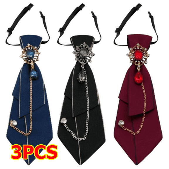  Bow Tie for Women, 3 Pieces Adjustable Pre-Tied Ties for Women Girls Uniform Necktie with Rhinestone for Party Prom School Concert