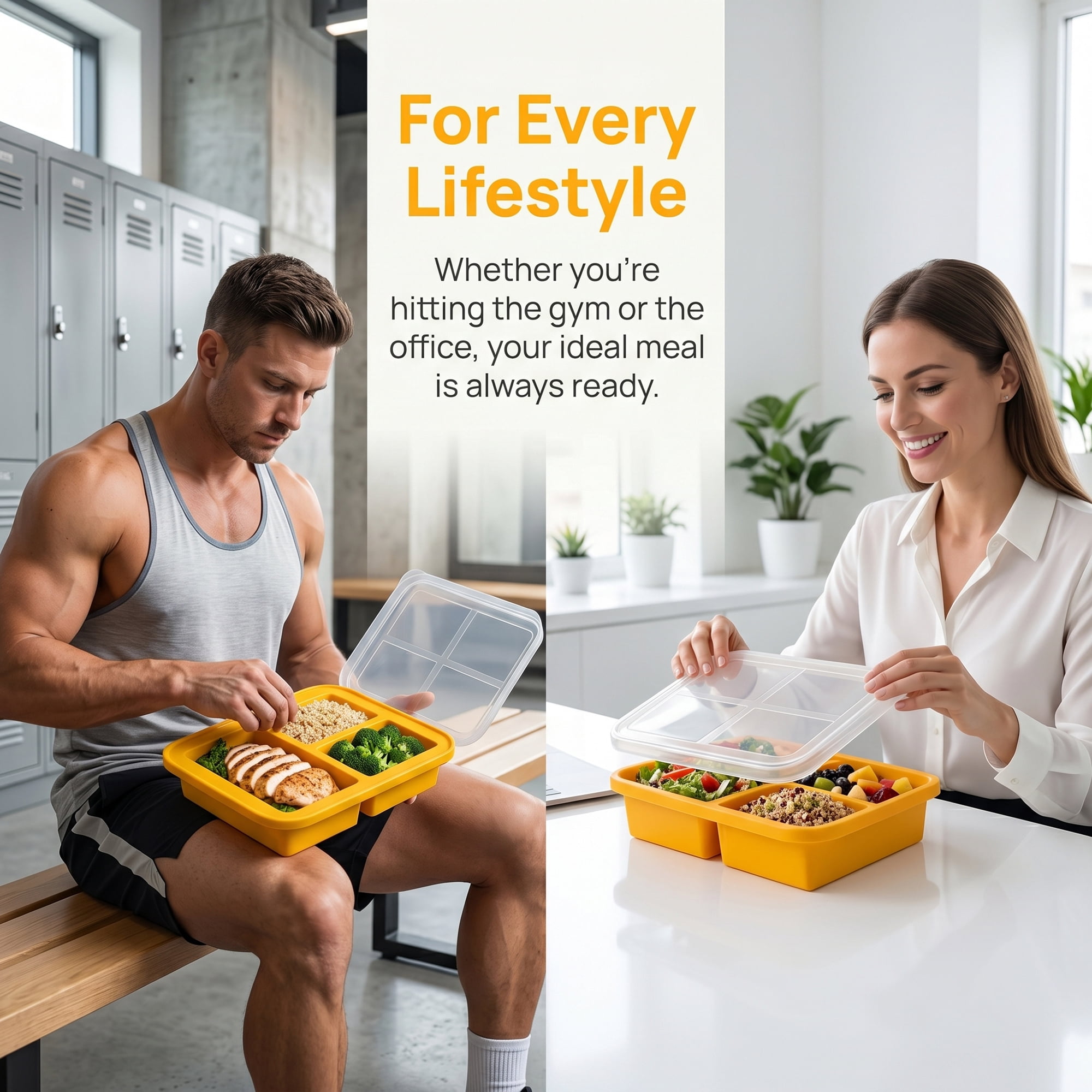 Unique Bargains Silicone Leak-Proof Meal Prep Container Lunch Bento Box Orange-2