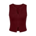 thumbnail image 4 of VNKIDY Womens Solid Color Ribbed Knit Sleeveless Zip Front Crop Top Notched Neckline For Casual Daily Wear Red XL, 4 of 4