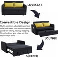 thumbnail image 3 of Pull Out Loveseat Sleeper, 3-in-1 Convertible Sleeper Sofa Bed with 2 USB Ports & 2 Pillows & Side Pockets, 55.5" Velvet 2 Seat Sofa with Pull Out Bed for Living Room, Black, 3 of 7