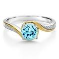 thumbnail image 2 of Gem Stone King 925 Silver and 10K Yellow Gold Ring Round Blue Apatite and Moissanite (0.87 Cttw, Size 8), 2 of 3